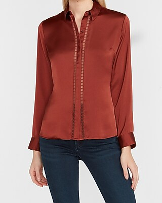 Satin Lace Trim Portofino Shirt | Express
