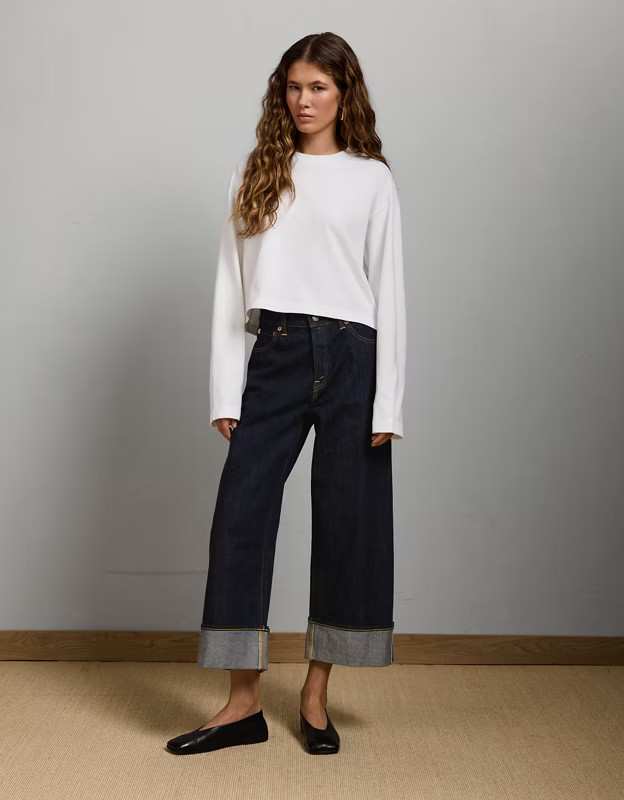 AE77 Premium Wide Crop Cuff Jean | American Eagle Outfitters (US & CA)