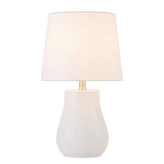 19.25 in. White Crackle Glaze Ceramic Table Lamp with White Linen Shade, Modern Table Lamp for Li... | The Home Depot