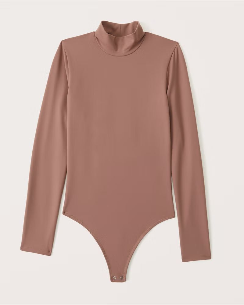 Abercrombie & Fitch Women's Long-Sleeve Seamless Fabric Mockneck Bodysuit in Terracotta Brown - Size | Abercrombie & Fitch (US)