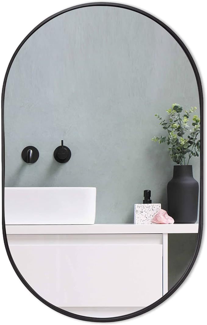 Black Oval Mirror, 30"x22" Oval Bathroom Mirror, Large Mirror with Metal Frame, Black Vanity Mirr... | Amazon (US)