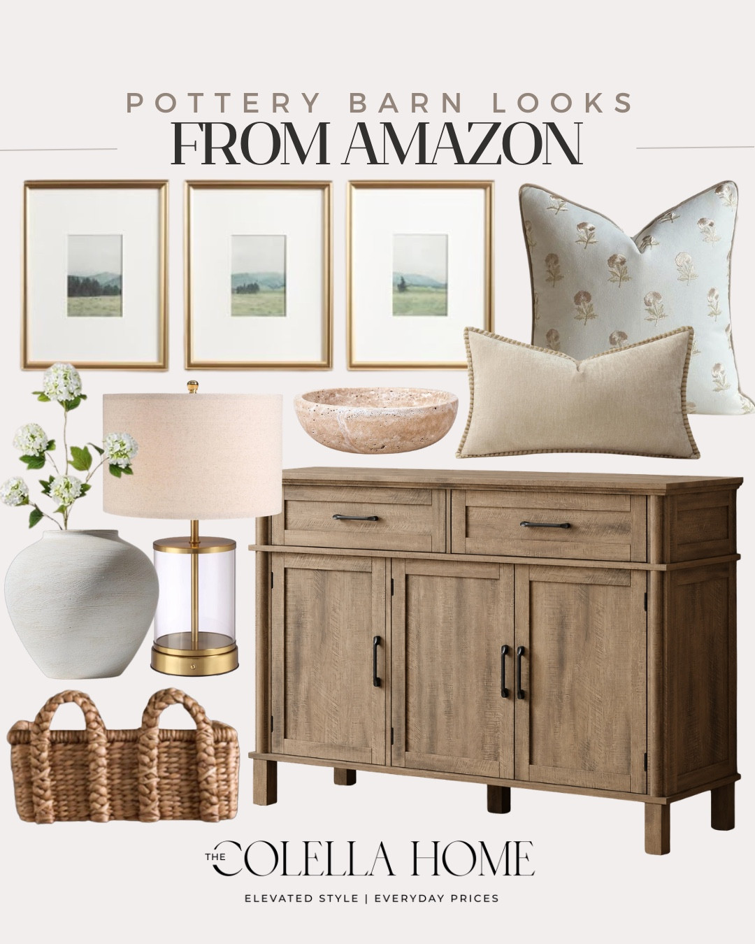 Pottery Barn looks from Amazon include buffet, woven basket, table lamp, vase, floral stem, throw pillows, decorative bowl, and wall art.

Home decor, looks for less, neutral home, Pottery Barn looks for less

#LTKHome #LTKSeasonal #LTKSaleAlert