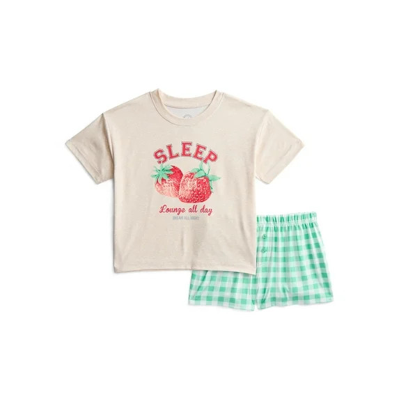 Wonder Nation Girls Short Sleeve Tee and Shorts Pajama Set, 2-Piece, Sizes 4-18 | Walmart (US)
