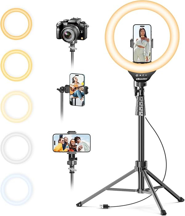 UBeesize 12'' Selfie Ring Light with 62’’ Tripod Stand for Video Recording, Live Streaming(Yo... | Amazon (US)