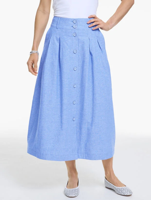 Linen Blend Button Midi Skirt | Talbots