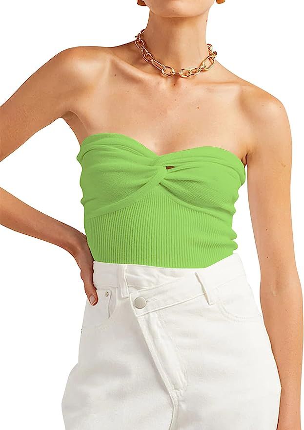 SAFRISIOR Women Twist Front Knit Tube Top Sexy Sleeveless Backless Off Shoulde Strapless Crop Top... | Amazon (US)