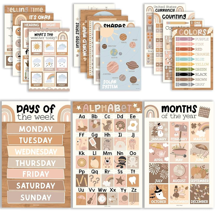 Hadley Designs 16 Educational Posters for Toddlers 1-3, Laminated Toddler Learning Posters for Pr... | Amazon (US)