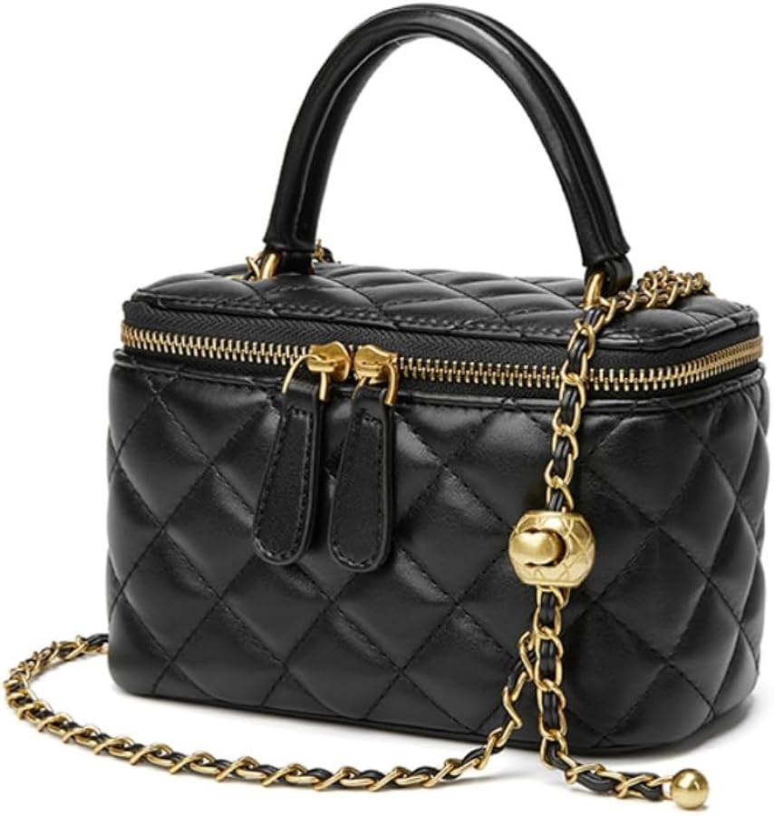 Women\u2019s Leather Small Quilted Box Bag Purse Shoulder Crossbody Bags Chain Strap Mini Top Han... | Amazon (US)