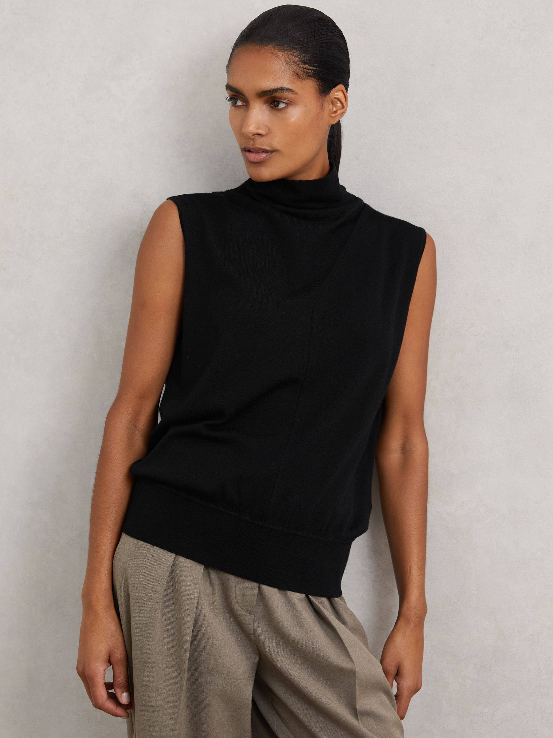 Reiss Wool Slouched Sleeveless Top in Black - REISS | Reiss UK