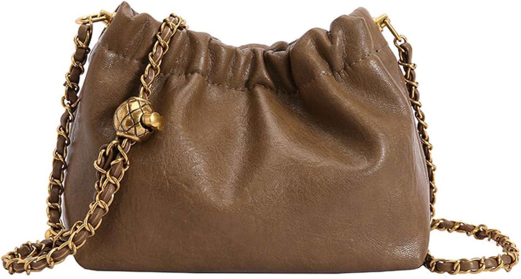 Womens Leather Chain Hobo Bag Tote Shoulder Handbag Crossbody Bags Trendy Drawstring Small Bag Da... | Amazon (US)