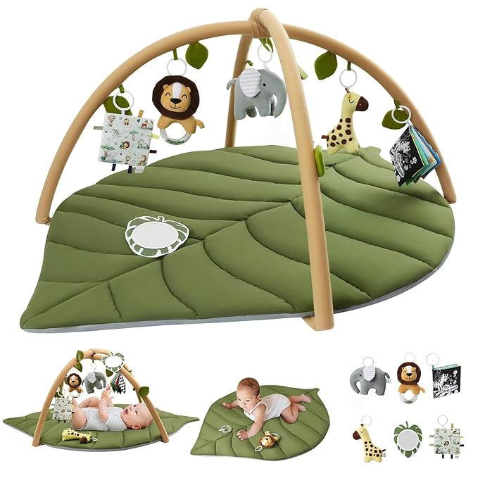 Blissful Diary Baby Play Gym & Activity Mat, Oversize Leaf Shaped Baby Play Mat w 6 Detachable To... | Amazon (US)