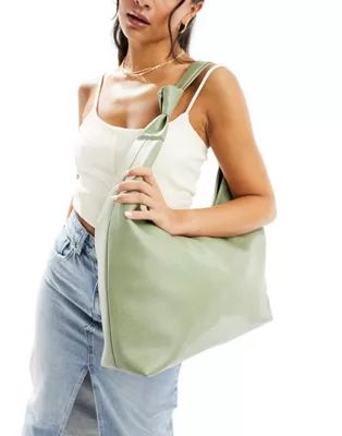 Glamorous knotted strap PU tote bag in sage green | ASOS (Global)