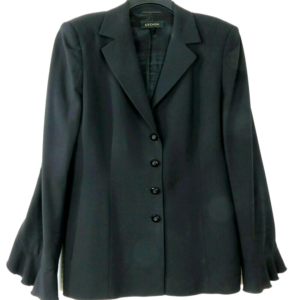 Vintage Escada Black Blazer Jacket 40 Ruffle Sleeve Slit Pockets Evening Formal  | eBay | eBay US