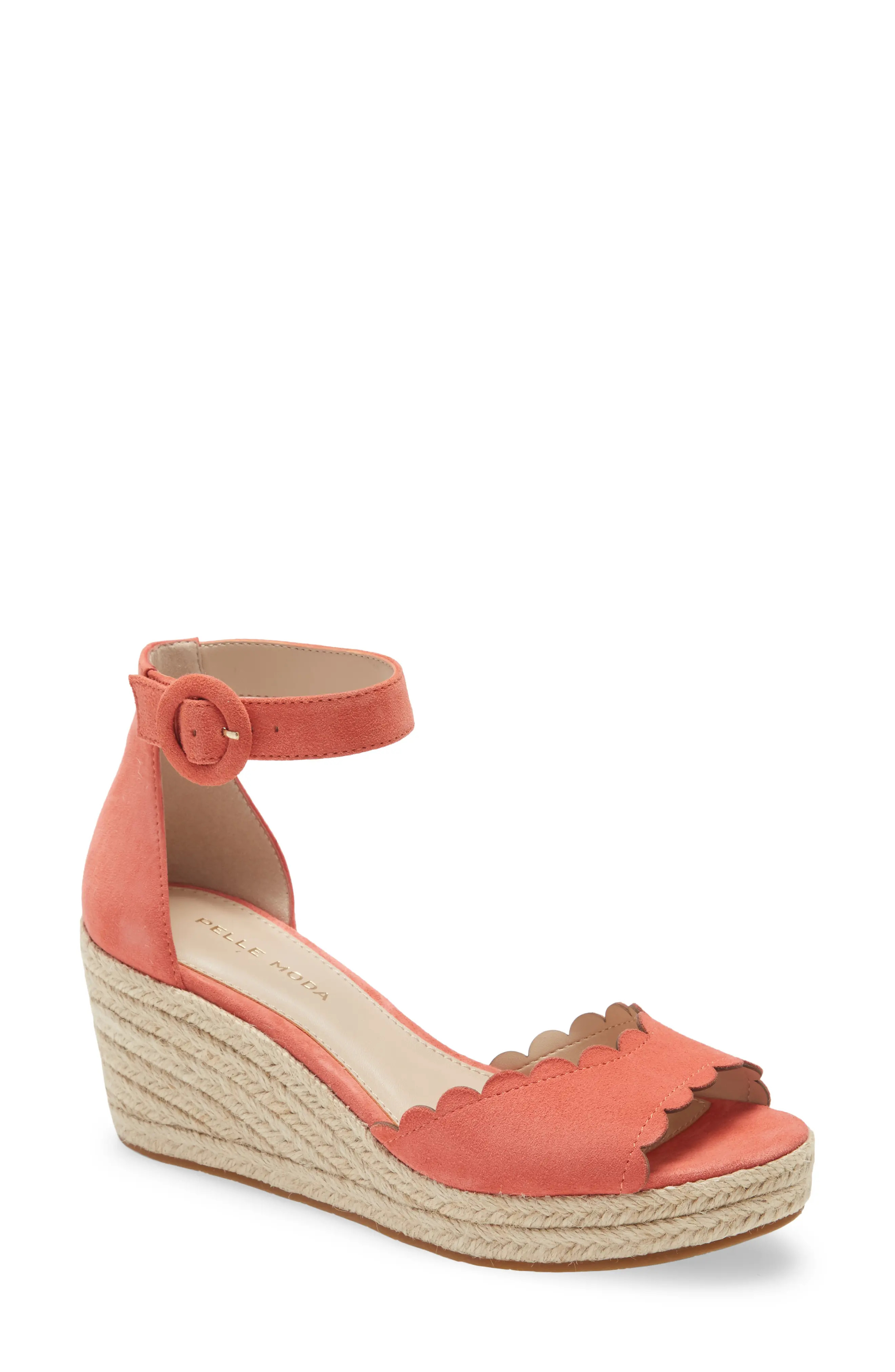 Women's Pelle Moda Krisa Scalloped Wedge Sandal, Size 7.5 M - Orange | Nordstrom