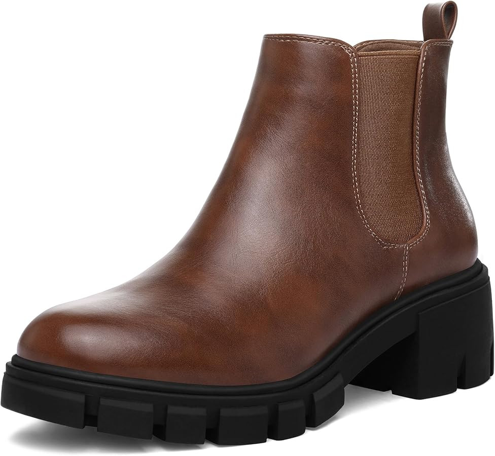 mysoft Women's Platform Chelsea Boots Lug Sole Slip On Chunky Block Heel Ankle Booties | Amazon (US)