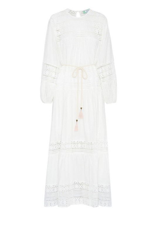 Lace Tiered Maxi Dress in White | Bohemian Traders