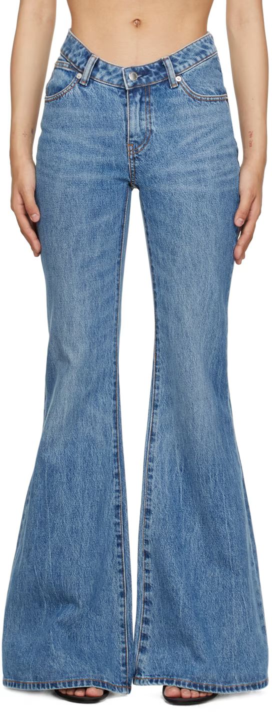 Indigo Scoop Front Flared Jeans | SSENSE