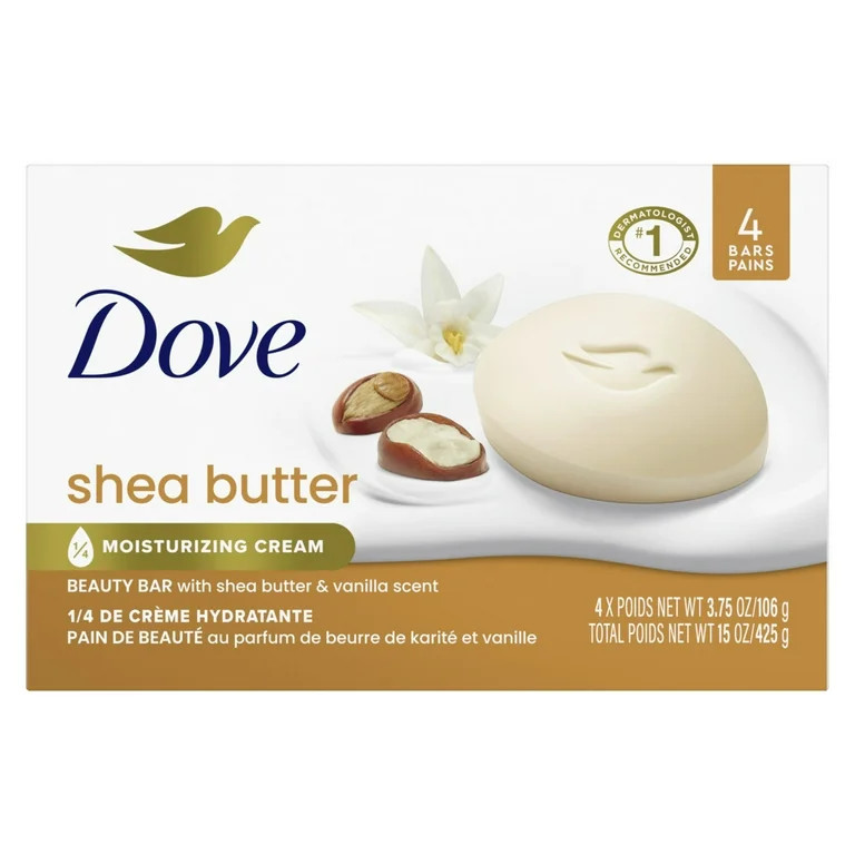 Dove Beauty Bar Women's Bath Soap Shea Butter, 3.75 oz 4 Bars | Walmart (US)