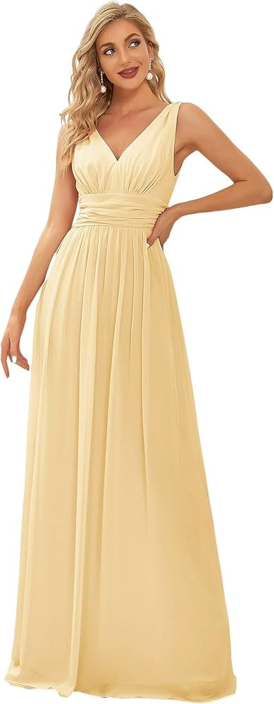 Ever-Pretty Womens Bridesmaid Dress V-Neck Sleeveless A Line Chiffon Floor Length Formal Dress 09... | Amazon (US)