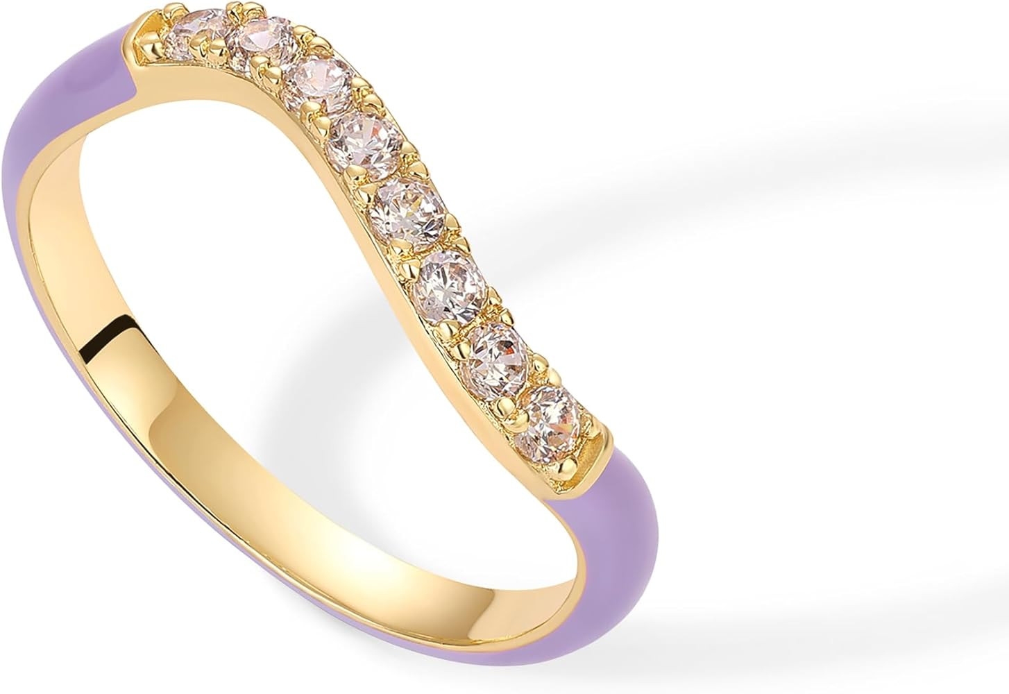 PAVOI 14K Gold Plated Stackable Rings for Women | Open Twist Wavy Colored Enamel and Cubic Zircon... | Amazon (US)