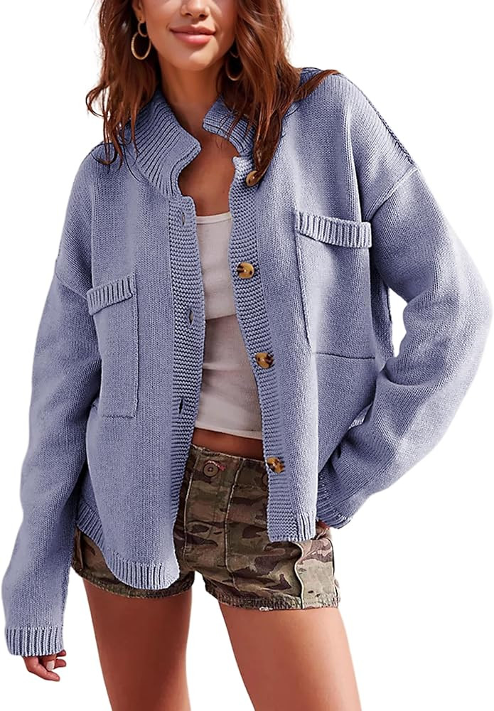 Sweater cardigan women Long Sleeve Fall Button Down Knit Tops Casual Loose Outerwear Coats | Amazon (US)