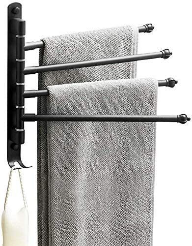 Lonffery Towel Rack for Bathroom, 4-Arm Black Wall Mounted Towel Bar, Outdoor Towel Rack for Hot ... | Amazon (US)
