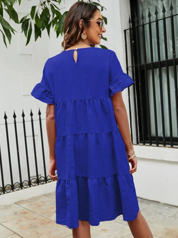 SHEIN Frenchy Solid Flounce Sleeve Smock Dress | SHEIN