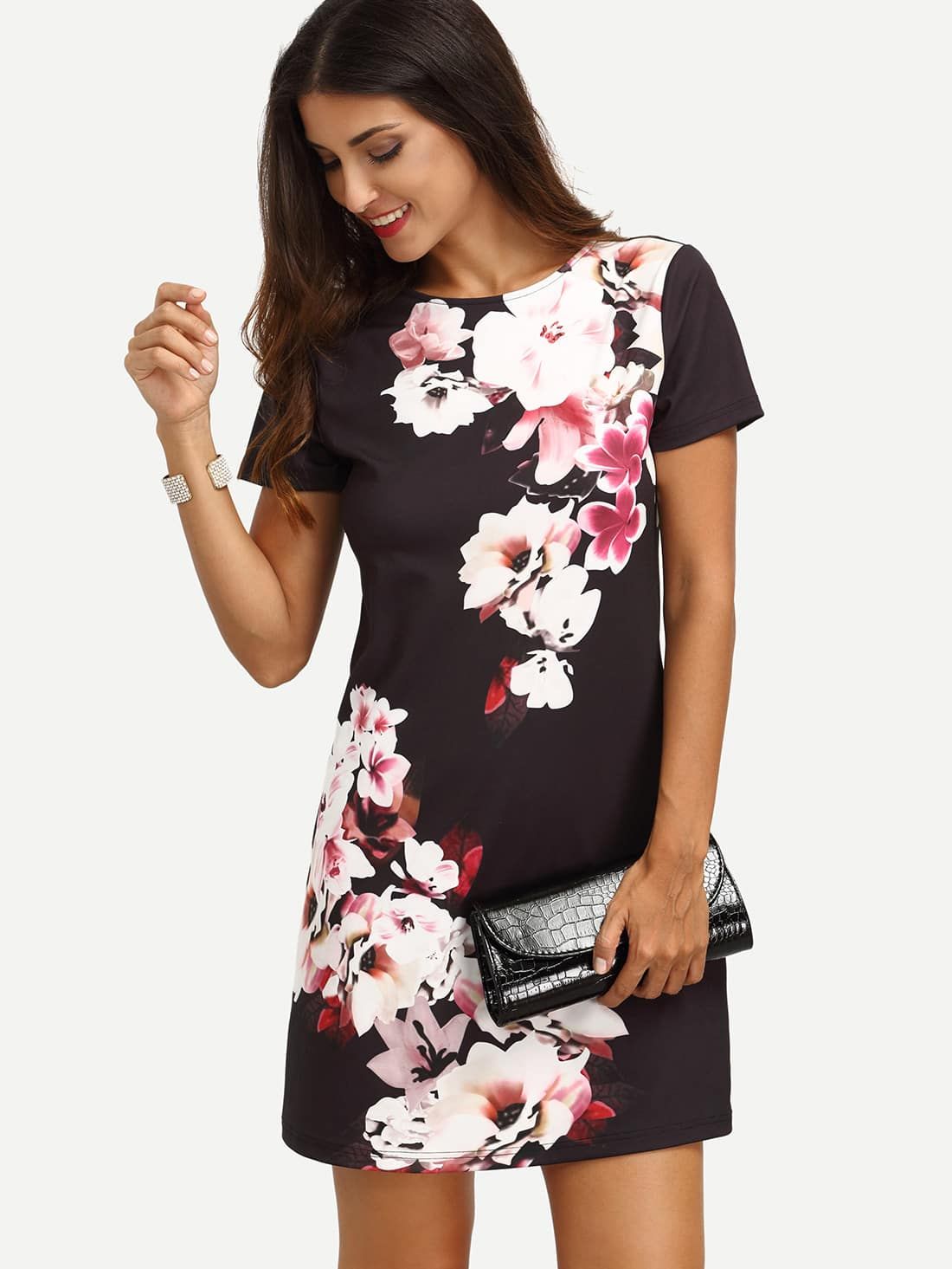 Multicolor Floral Short Sleeve Dress | Romwe