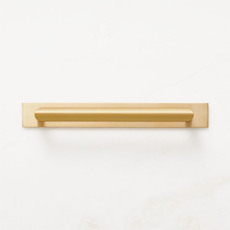 Curveaux Curved Brushed Brass Cabinet Handle with Backplate 6" | CB2 | CB2