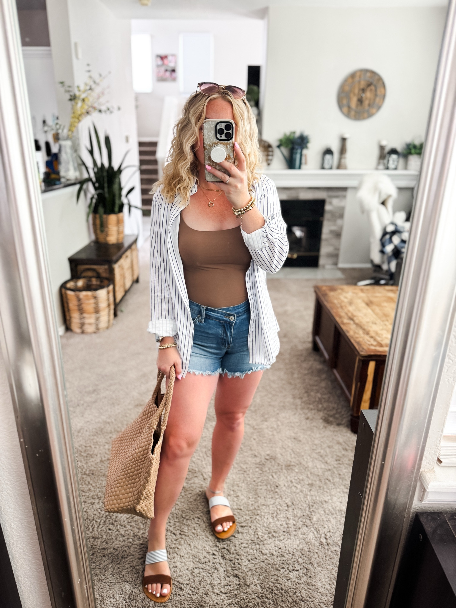 Striped button down shirt with double linen cami tank top denim shorts, sandals (I went up half a size) and tote bag 







outfit inspo, outfit ideas, casual outfits amazon, amazon outfits every day, spring outfits 2026, summer outfits 

#LTKootd #LTKSaleAlert #LTKPetite