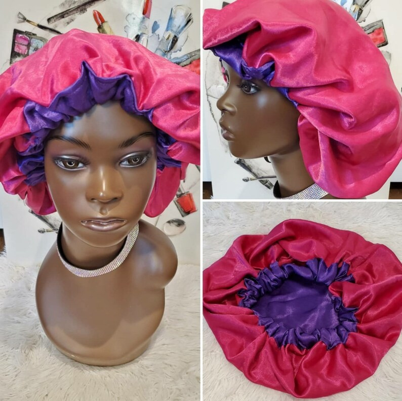Pink Purple LUXURY SATIN BONNET/Satin Sleep Cap/Satin Scrub Cap/ Reversible/ Pink Bonnet | Etsy (Global)