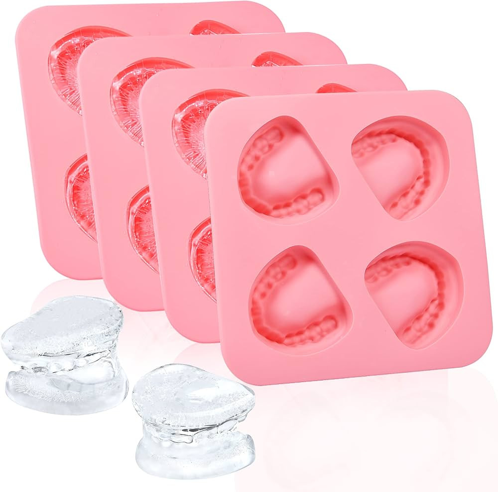 Milkary 4 Pack Ice Cube Trays, Teeth Silicone Ice Mold Denture, Large Reusable Ice Trays Funny Ga... | Amazon (US)