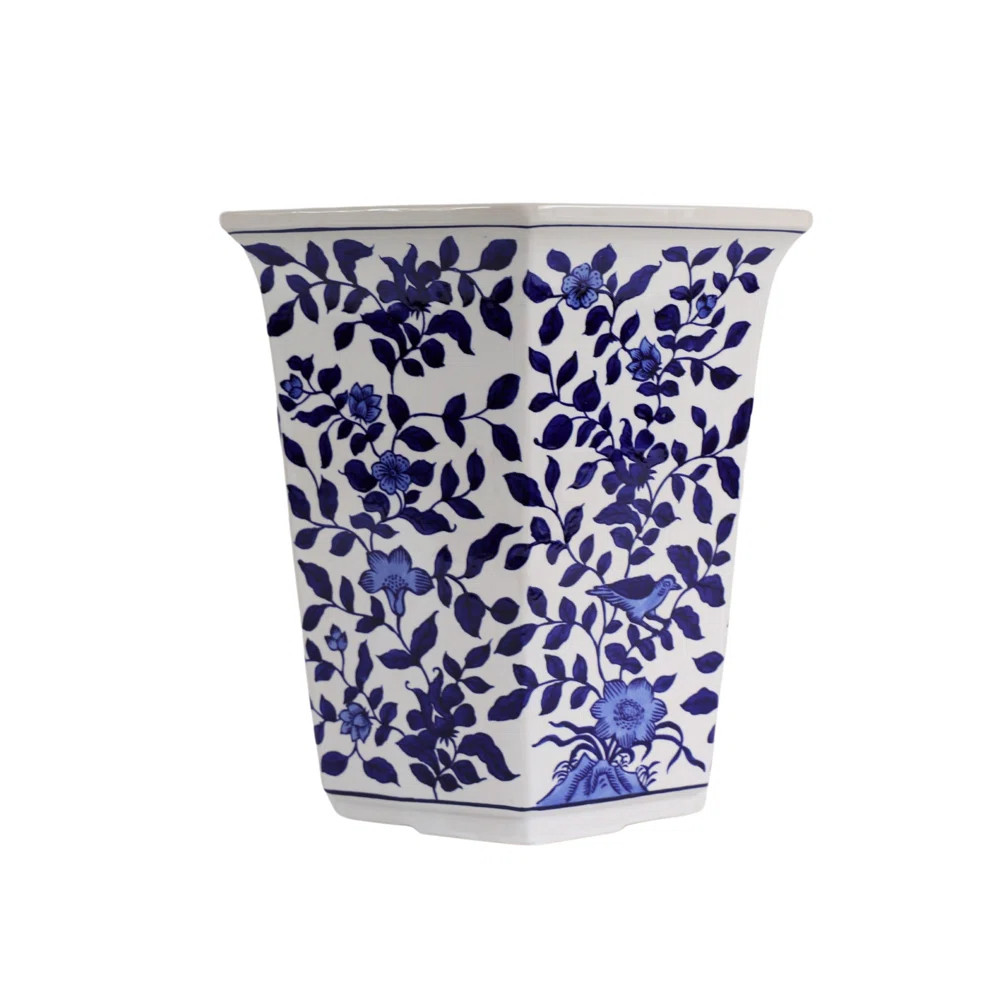 Birch Lane™ Cypress Blue and White Handmade Ceramic Outdoor Garden Planter & Reviews | Wayfair | Wayfair North America
