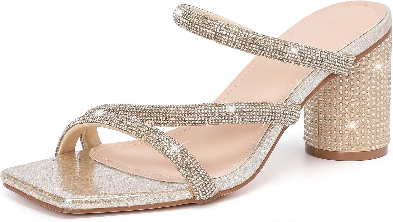 DADAWEN Women's Rhinestone Heeled Sandals Square Toe Strappy Chunky Block Heels for Women Comfort... | Amazon (US)