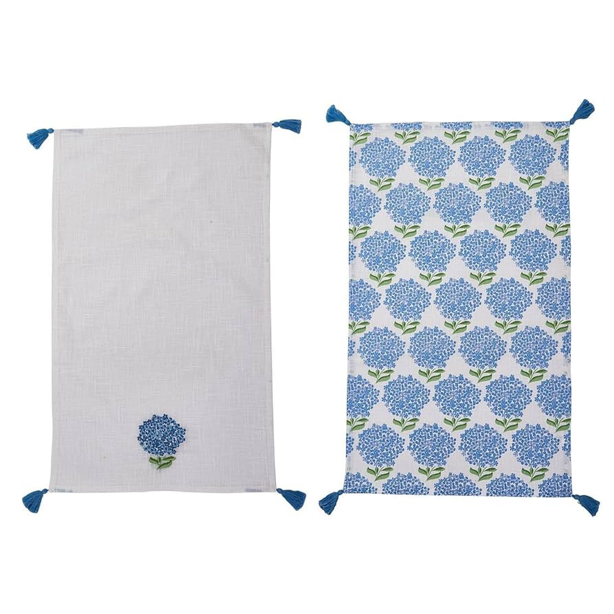 Two's Company Hydrangea Set Of 2 Dish Towels With Decorative Tassels - Cotton. | Amazon (US)