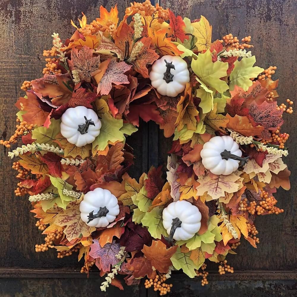 Easy Fine Fall Wreaths for Front Door 24 Inch,Farmhouse Fall Door Wreath Large,Halloween Wreath,T... | Amazon (US)