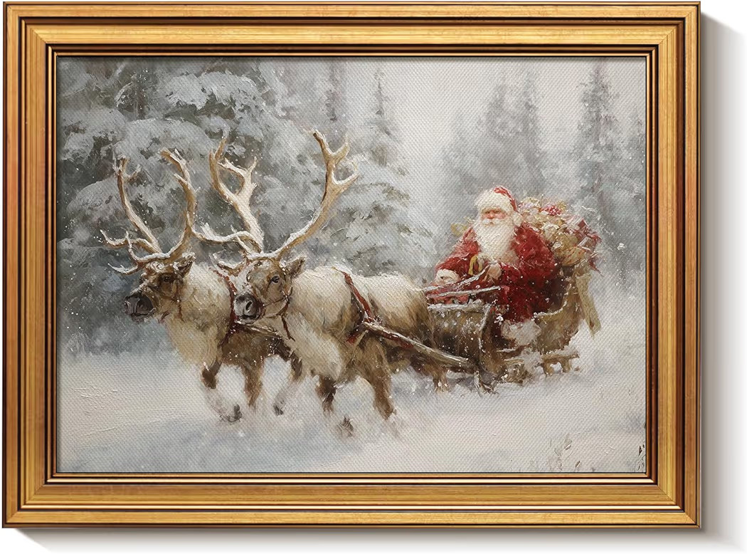 Bzstyleart Vintage Wall Art Decor Framed Christmas Festival Wall Art for Bedroom,Santa Claus and ... | Amazon (US)