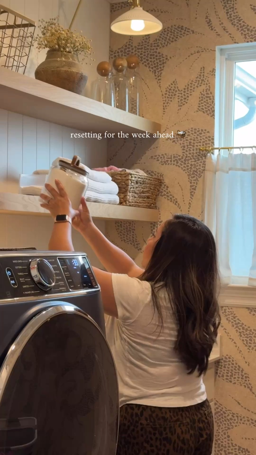 Laundry room, wood shelves, wall sconces, wall hanger, Mom outfit, comfy outfit, casual outfit, laundry room, inspiration, laundry room storage ￼

#LTKdayinmylife #LTKmomlife #LTKHome
