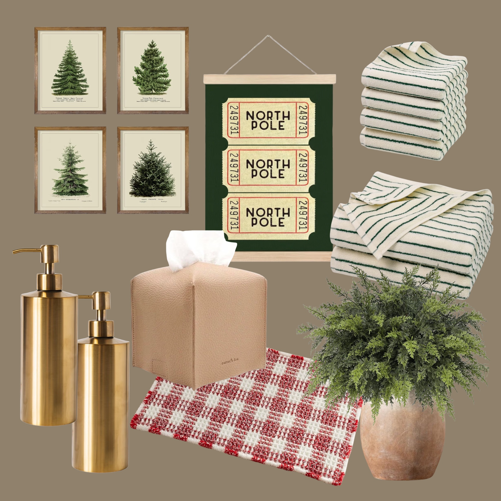 Create a cozy, elevated holiday bathroom with these neutral Christmas décor finds. This festive yet timeless bathroom styling features vintage-inspired Christmas tree art, striped holiday towels, brass soap dispensers, a festive North Pole wall hanging, and seasonal greenery for a warm winter feel. Perfect for guest bathrooms, powder rooms, or holiday hosting, this neutral Christmas bathroom décor blends classic charm with modern style. Shop these affordable holiday bathroom finds for an effortlessly festive space.


#LTKHome #LTKSeasonal #LTKHoliday