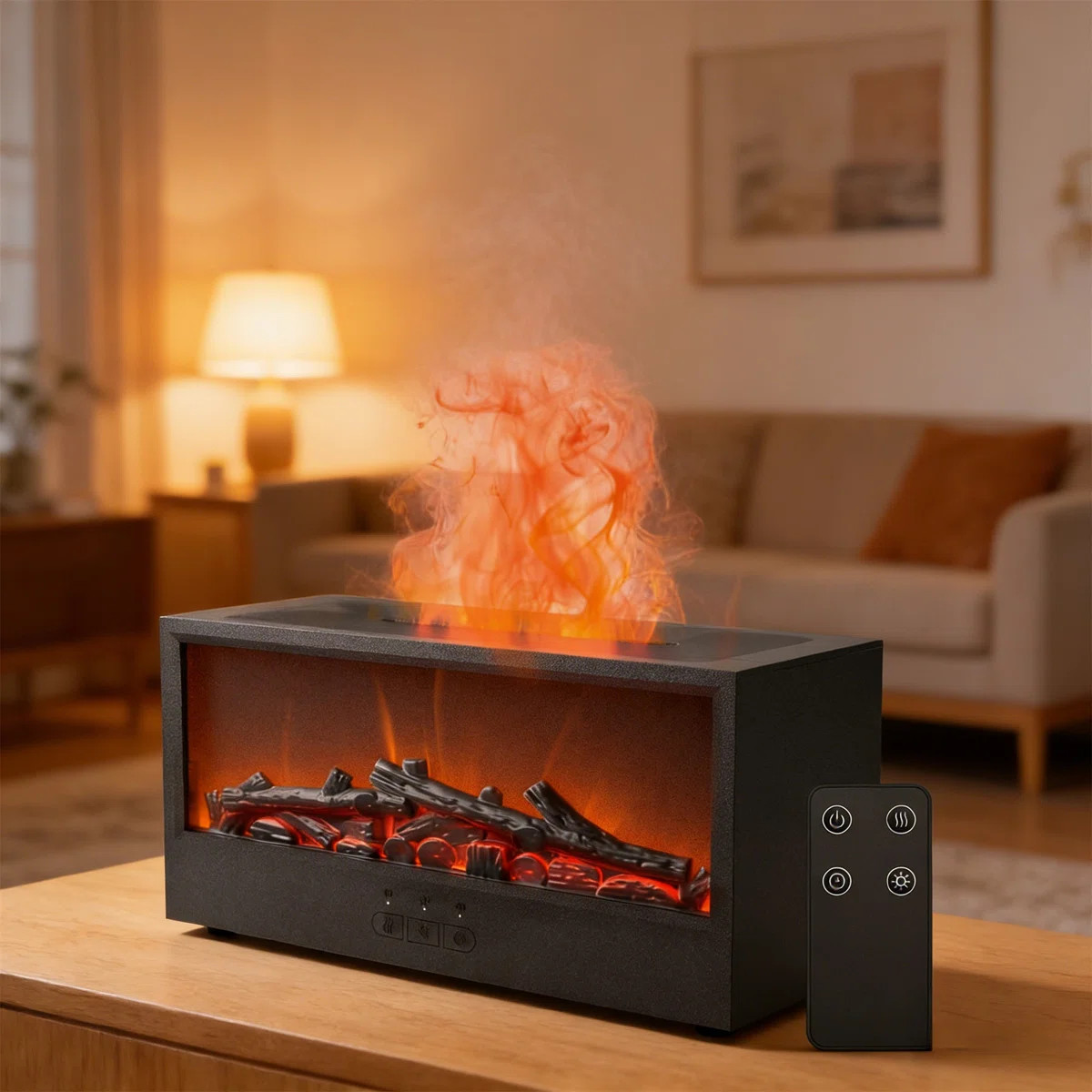 Remote Control Fireplace Essential Oil Diffuser With Realistic Flame & 7-Color Light, 150Ml Ultra... | Wayfair North America