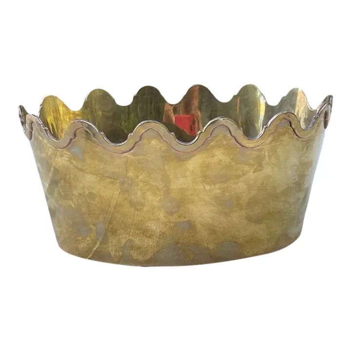 Traditional Solid Brass Cachepot With Scallop Edge Detailing | Chairish
