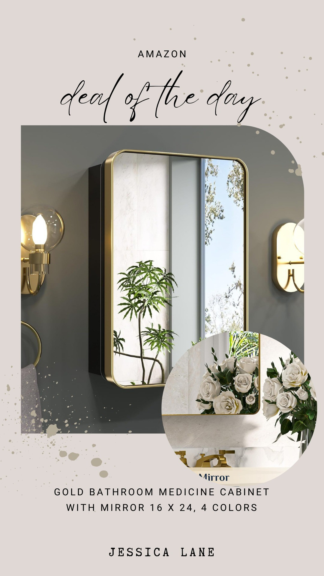 A gold framed medicine cabinet bathroom mirror featuring soft rounded edges for a modern touch. This functional piece is available in four finishes to coordinate with various hardware styles. #bathroomdesign #homerefresh #amazonhome

#LTKSaleAlert #LTKHome #LTKBeauty