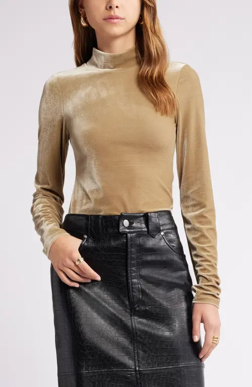 Open Edit Long Sleeve Velvet Top in Olive Brine at Nordstrom, Size Medium | Nordstrom