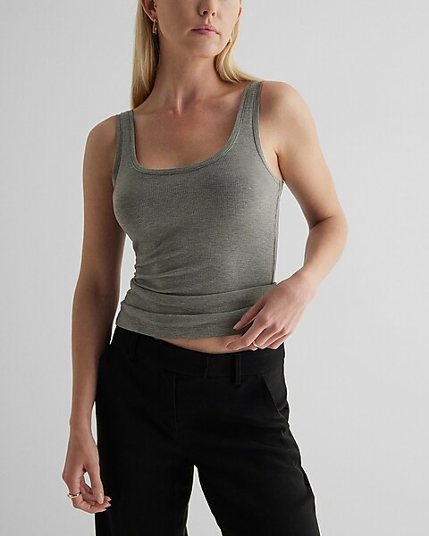 Fitted Ribbed Scoop Neck Tank | Express