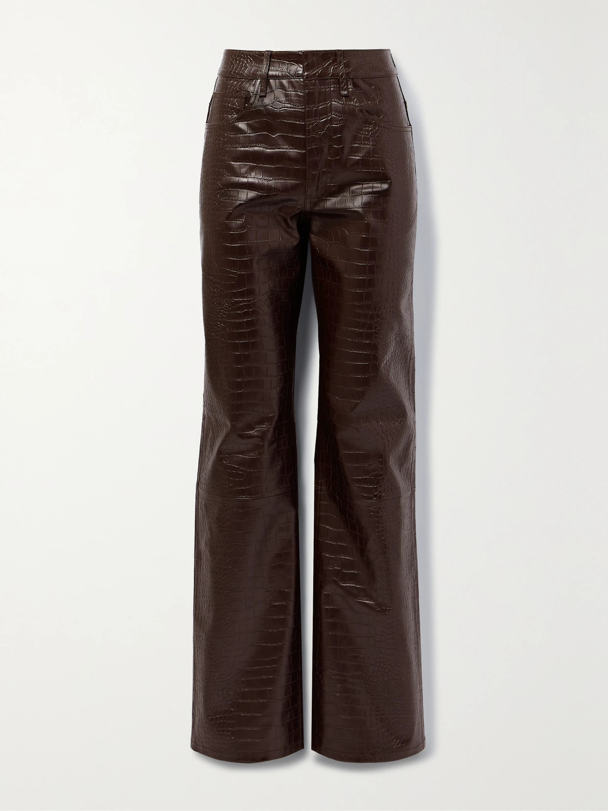 The Frankie Shop - Bonnie Croc-effect Faux Leather Straight-leg Pants - Brown | NET-A-PORTER (UK & EU)