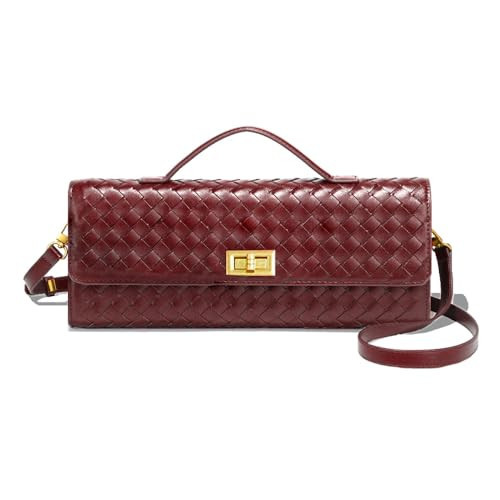 BRYCTSISEN Woven Clutch Purse for Women Fashion Small Square Handbag Vintage Premium Bag PU Leather Handmade Bag (Burgundy, Large) | Amazon (US)