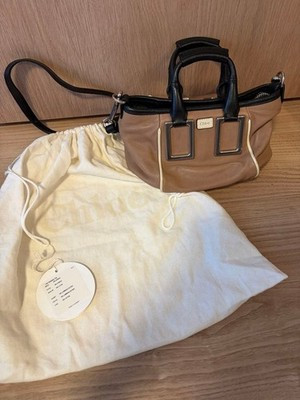 Auténtico Bolso de Mano Chloe Ethel 2 Vías Bolso de Hombro Cuero Beige Negro con Etiqueta de Bo... | eBay US