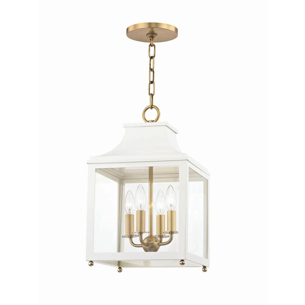 Leigh 4-Light 11.5 in. W Aged Brass/White Pendant with Clear Glass Panel | The Home Depot