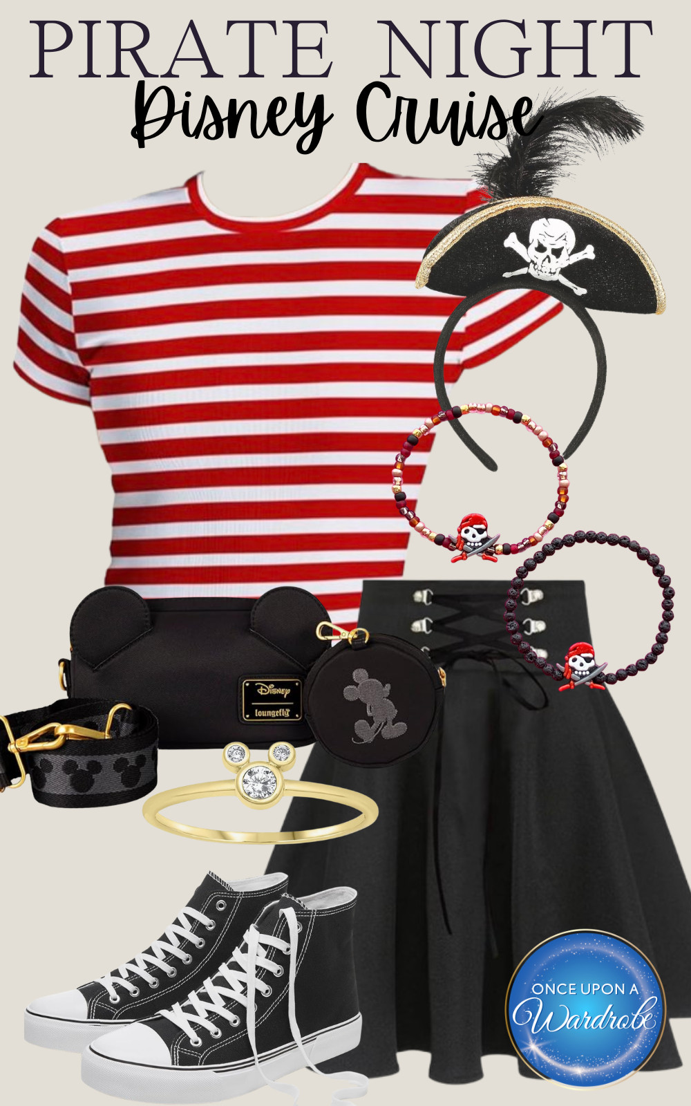 Disney women’s cruise outfits don’t have to mean full costumes — this women’s Pirate Night outfit is the perfect mix of themed and wearable. A classic red striped top paired with a black skirt creates an easy Disney Cruise outfit that works for dinner, deck parties, character photos, and fireworks at sea. Comfortable sneakers keep it practical while pirate accessories add just enough fun for the theme.

Perfect if you’re planning women’s Disney Cruise outfits, women’s Pirate Night outfit ideas, or looking for cute Disney outfits you’ll actually want to wear all night. 

 #LTKmomlife #LTKTravel