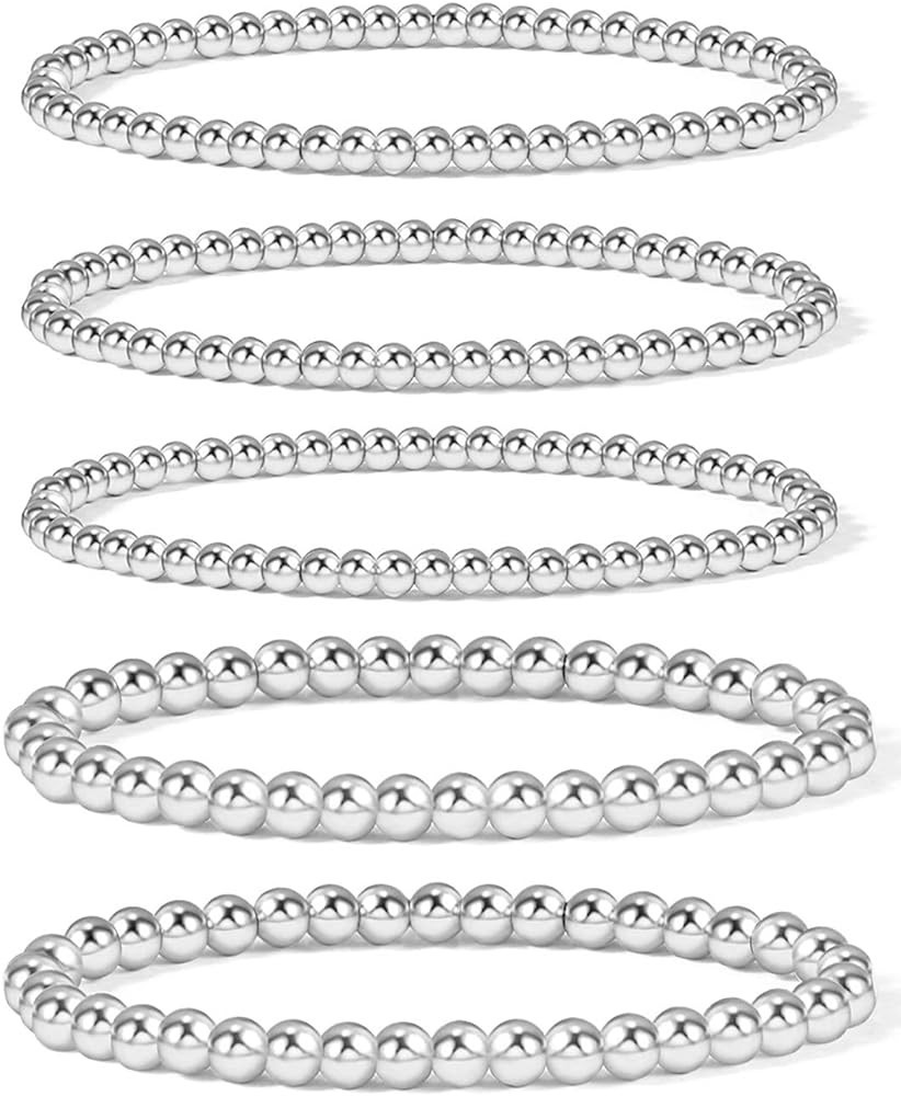 Elegance 11 designs 14K Gold Plated Bead Ball Bracelet Stretchable Elastic Gold Beaded Bracelets ... | Amazon (US)